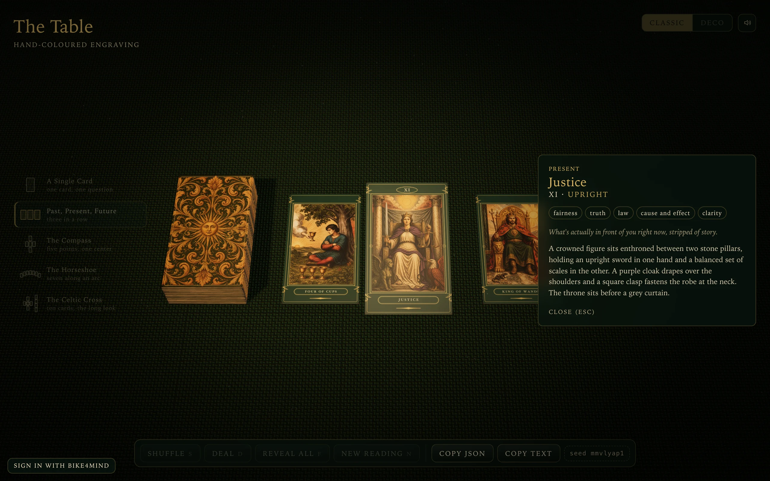 Inspecting a card: Justice